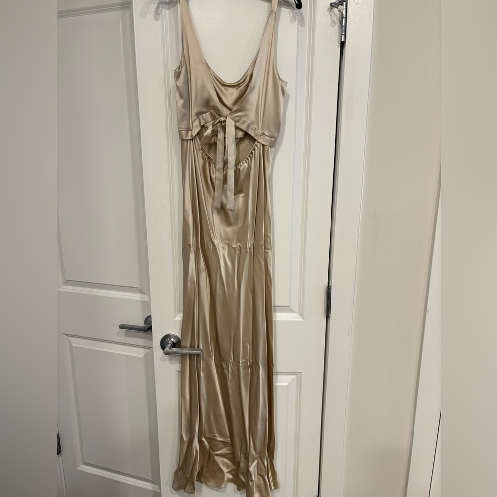 Cache Champagne Satin Long Dress - size 6